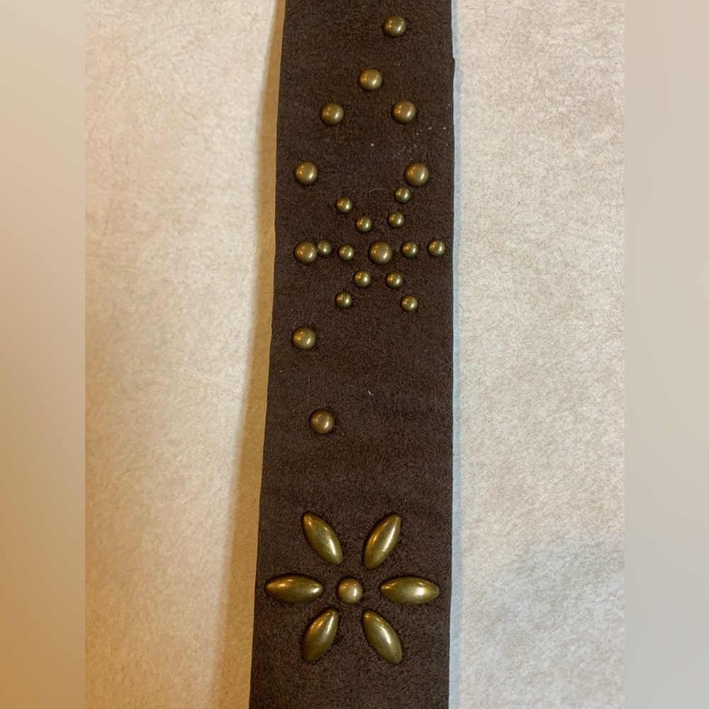 Vintage Brown Suede Belt with Stud Flower Pattern (39” Long)